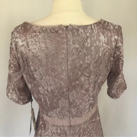 Adrianna Papell Sequined Lace Evening Gown Dress - Picture 6 of 8